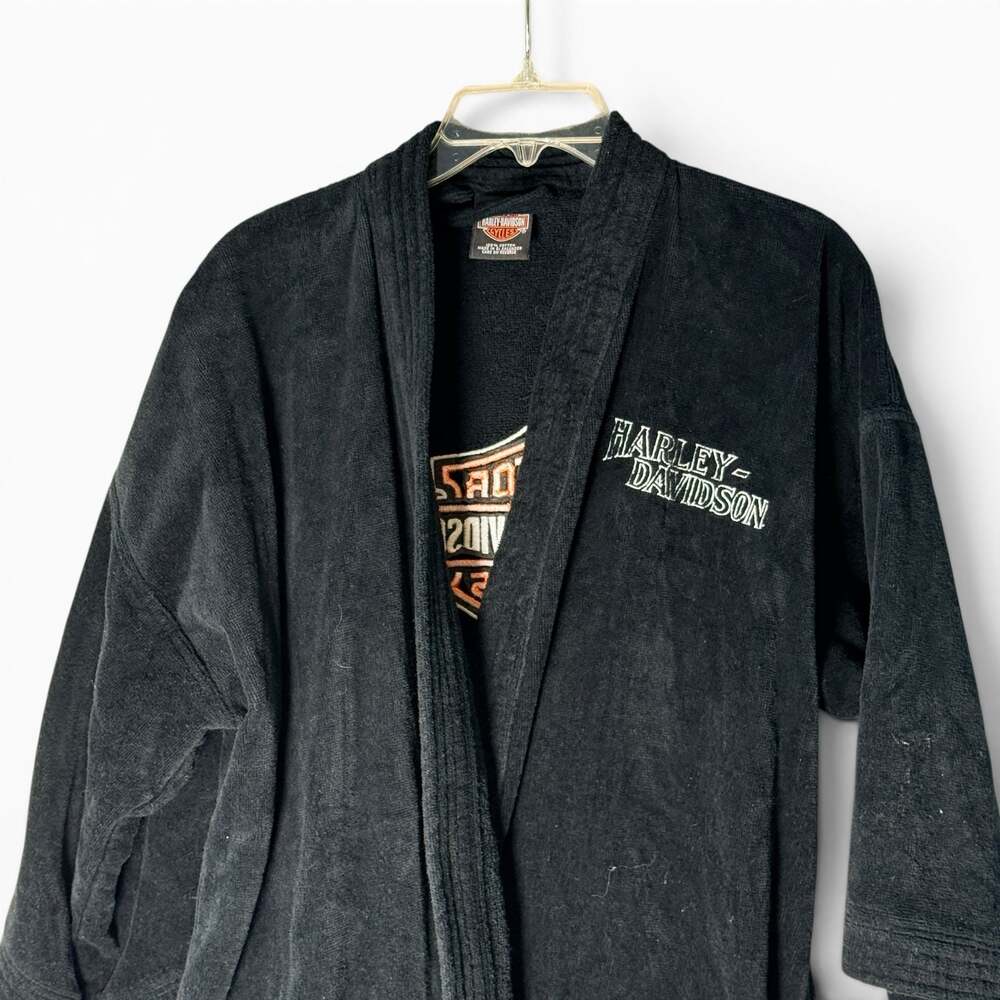 Harley-Davidson Black Terry Cloth Embroidered Logo Bathrobe - Picture 5 of 5